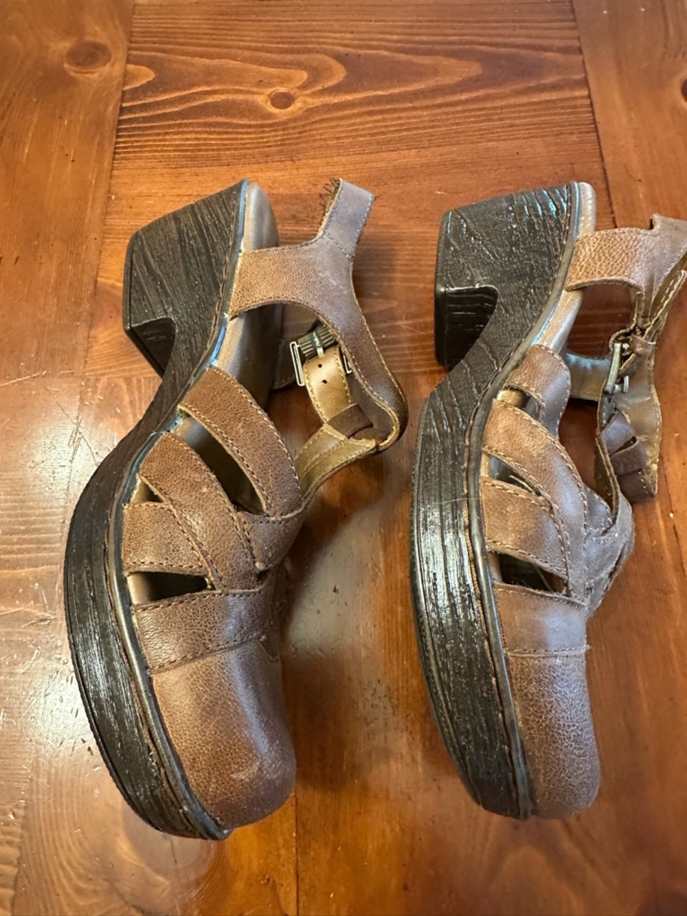 boc Brown Leather Platform Slingback Sandals